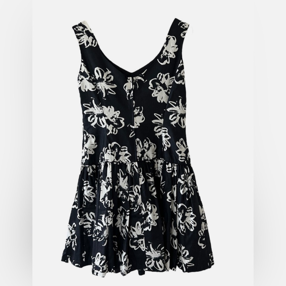 Vintage Laura Ashley tule cocktail dress 100% cotton navy blue painterly white